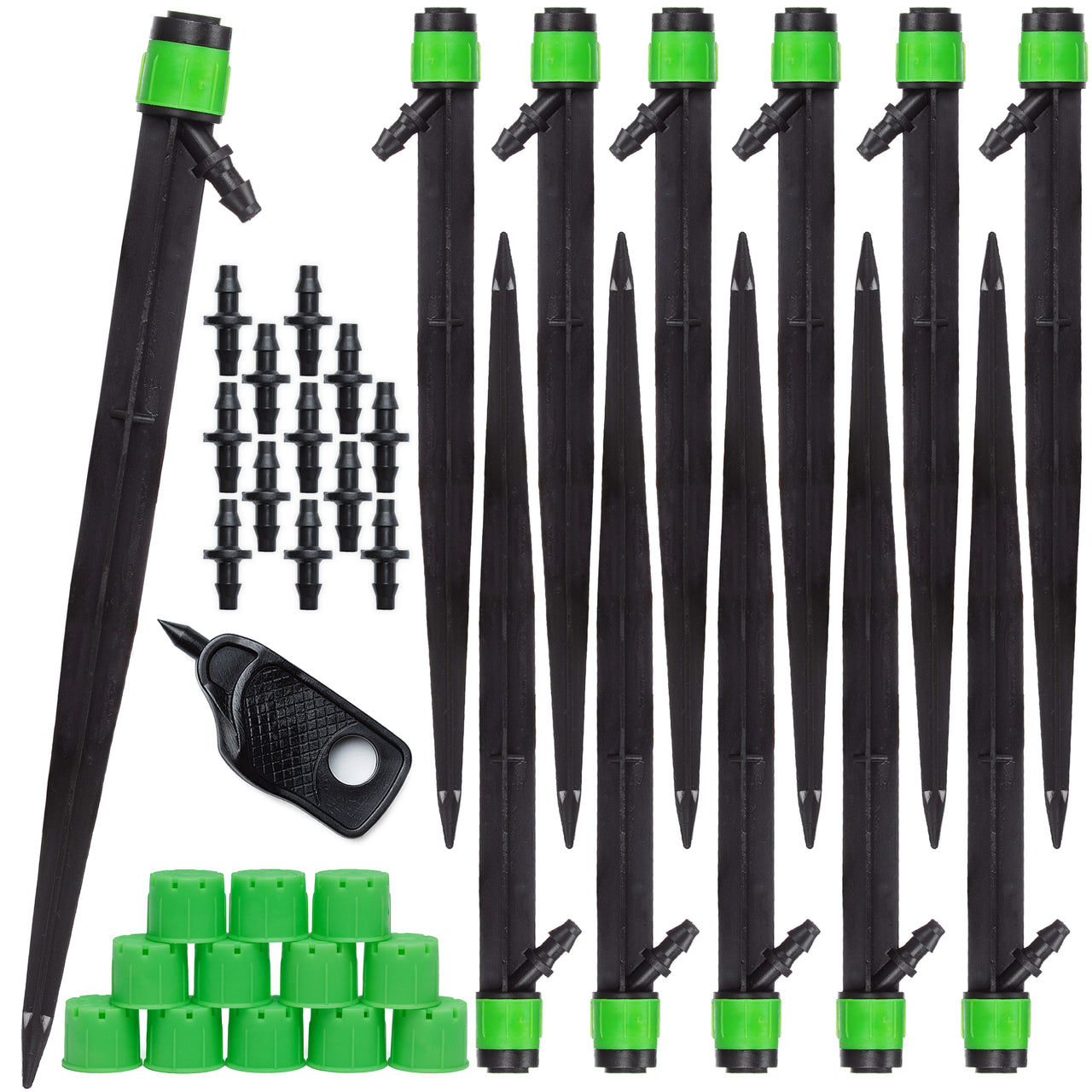 12 pcs 1/4" Irrigation Drippers, 12 x 1/4" Barbed Couplings, Mini Hole Punch