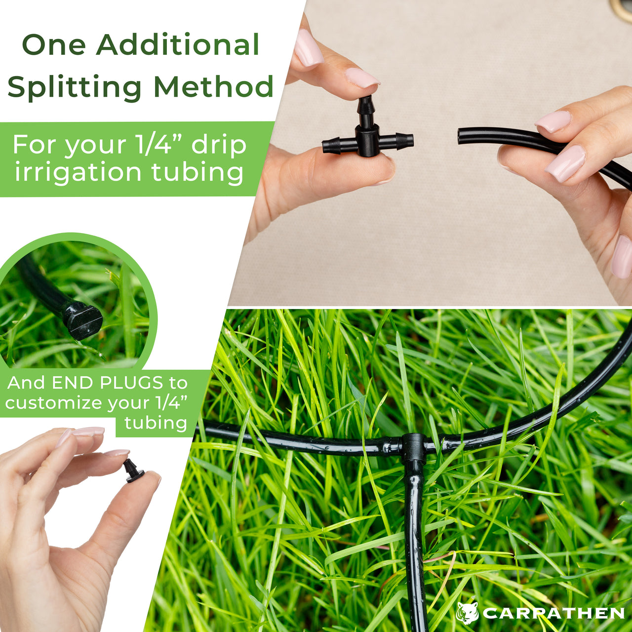 One additional splitting method for your 14" drip irrigation tubing and end plugs to customize your 1/4" tubing