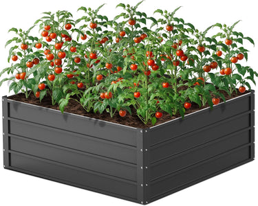 Square Galvanized Planter Outdoor Raised Garden Boxes - Large Metal Raised Garden Beds for Vegetables