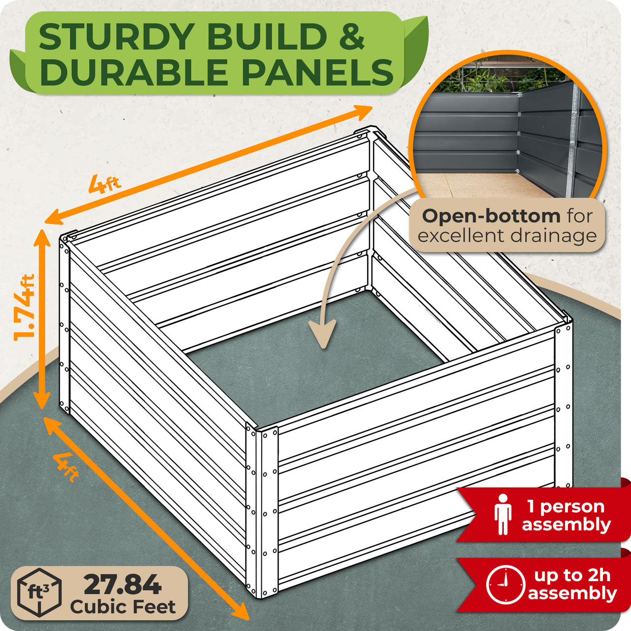 Crafted from high-quality galvanized steel, these garden boxes outdoor raised offer a sturdy 0.2" (0.5mm) panel thickness and 80g of zinc treatment, ensuring unparalleled rust resistance for long-lasting use