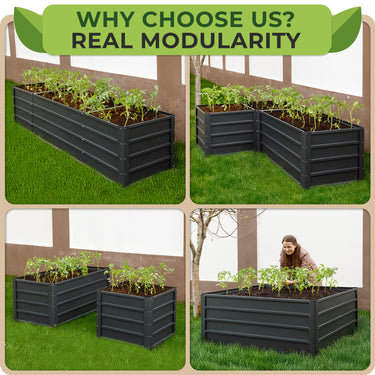 Premium raised beds for gardening are designed for durability, featuring support strip bars at panel joints to prevent soil bulges