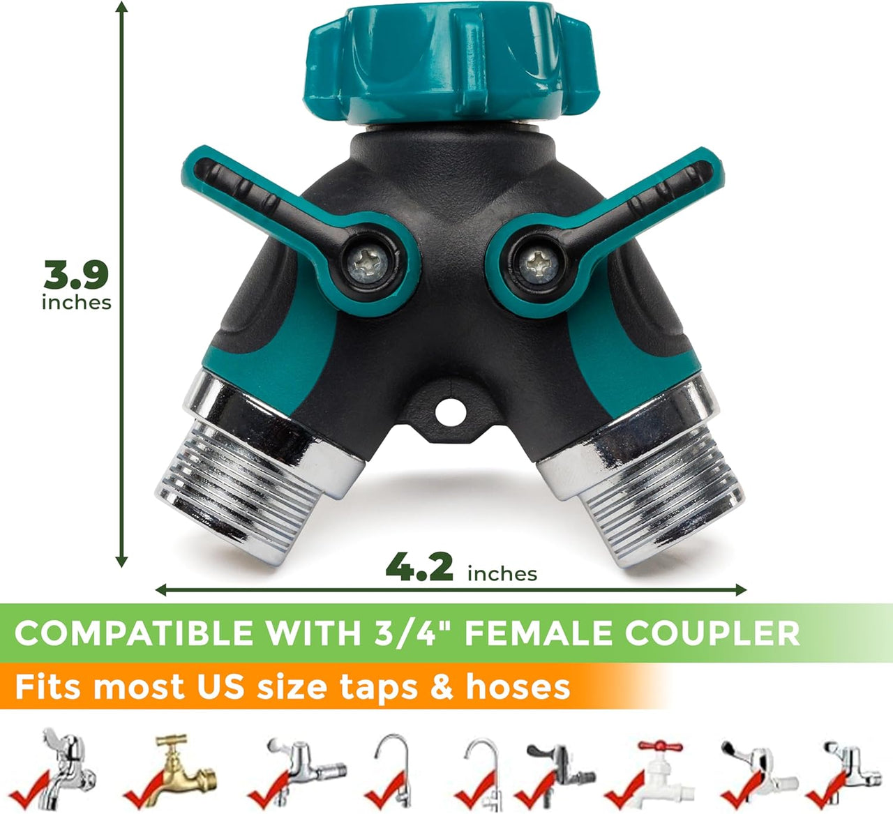 No tools required - Turn it ON or OFF with the large valve handles