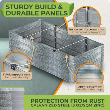 Complete Raised Bed featuring Long and Short Panels, Corner Pieces, U-Shaped Support Strips, Interior Support Bars, Nuts, Screws & Widgets