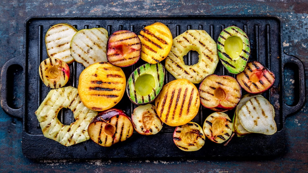 vegetables on a grill avocado zucchini pineapple 