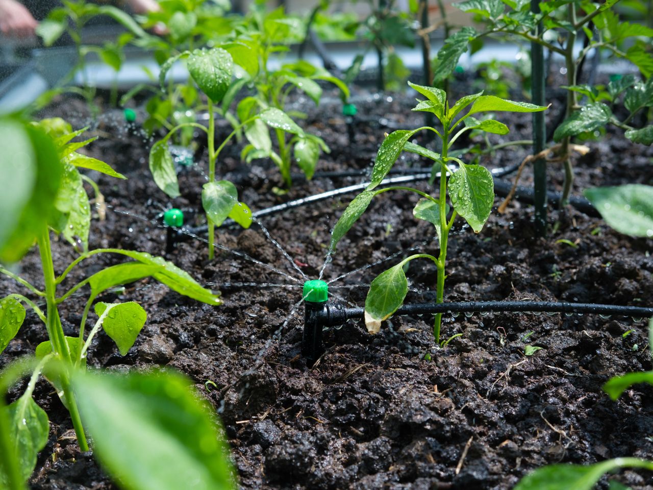 Drip irrigation emitter watering soil