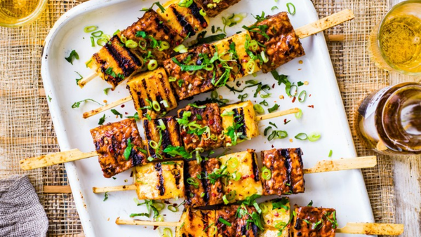 roasted cheese skewers on a plate