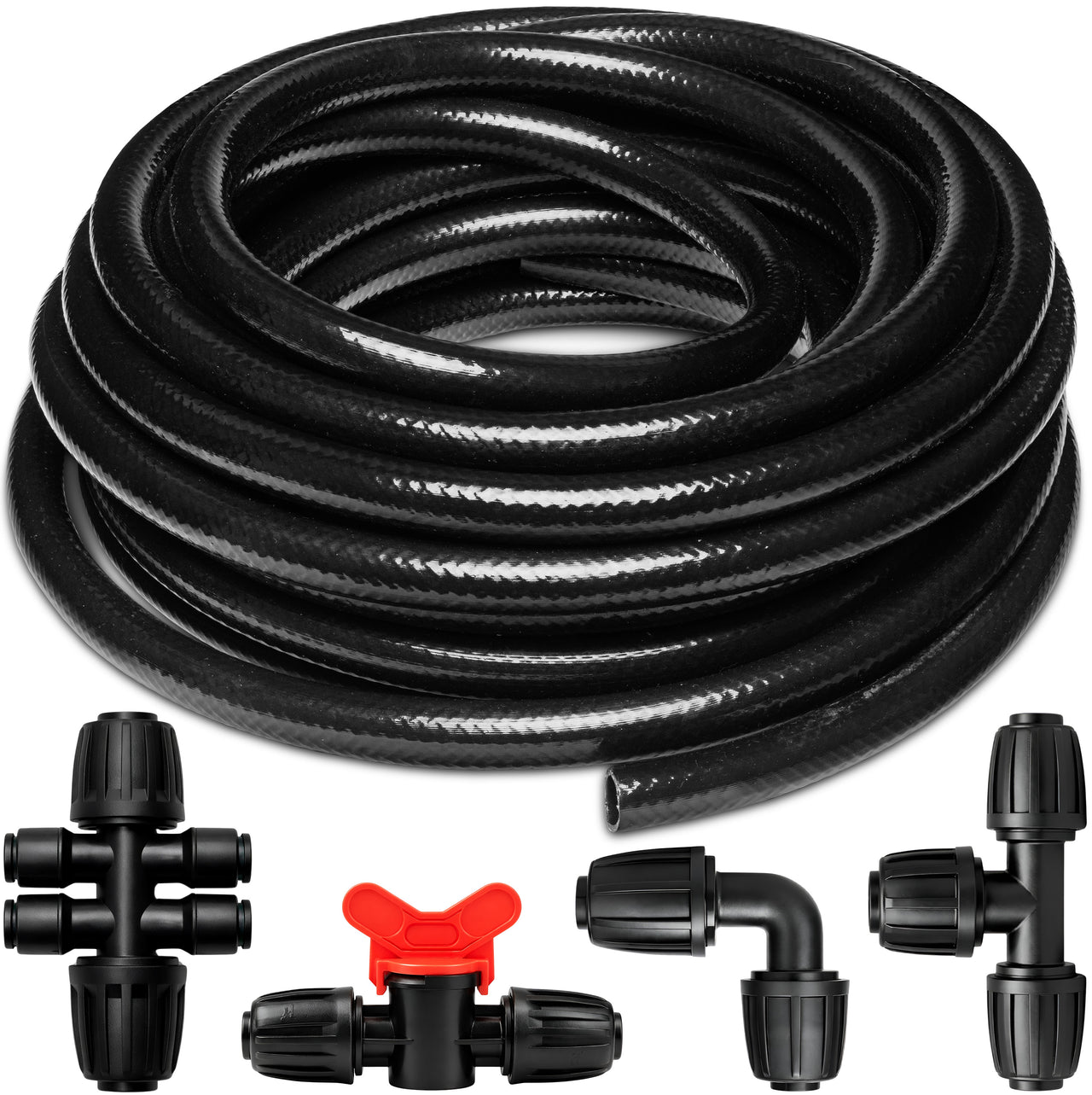 Carpathen 50 FT 1/2 Irrigation Tubing Mainline - Drip Irrigation Tubing Perfect for Push-To-Connect Garden Irrigation System, or as Blank Distribution Hose with 4 Connectors Included