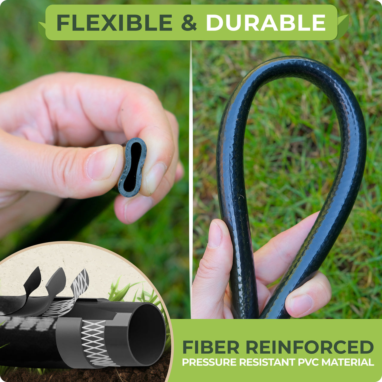 The flexibility of the black tubing enables it to perfectly fit tight planting areas with curves or switchbacks.