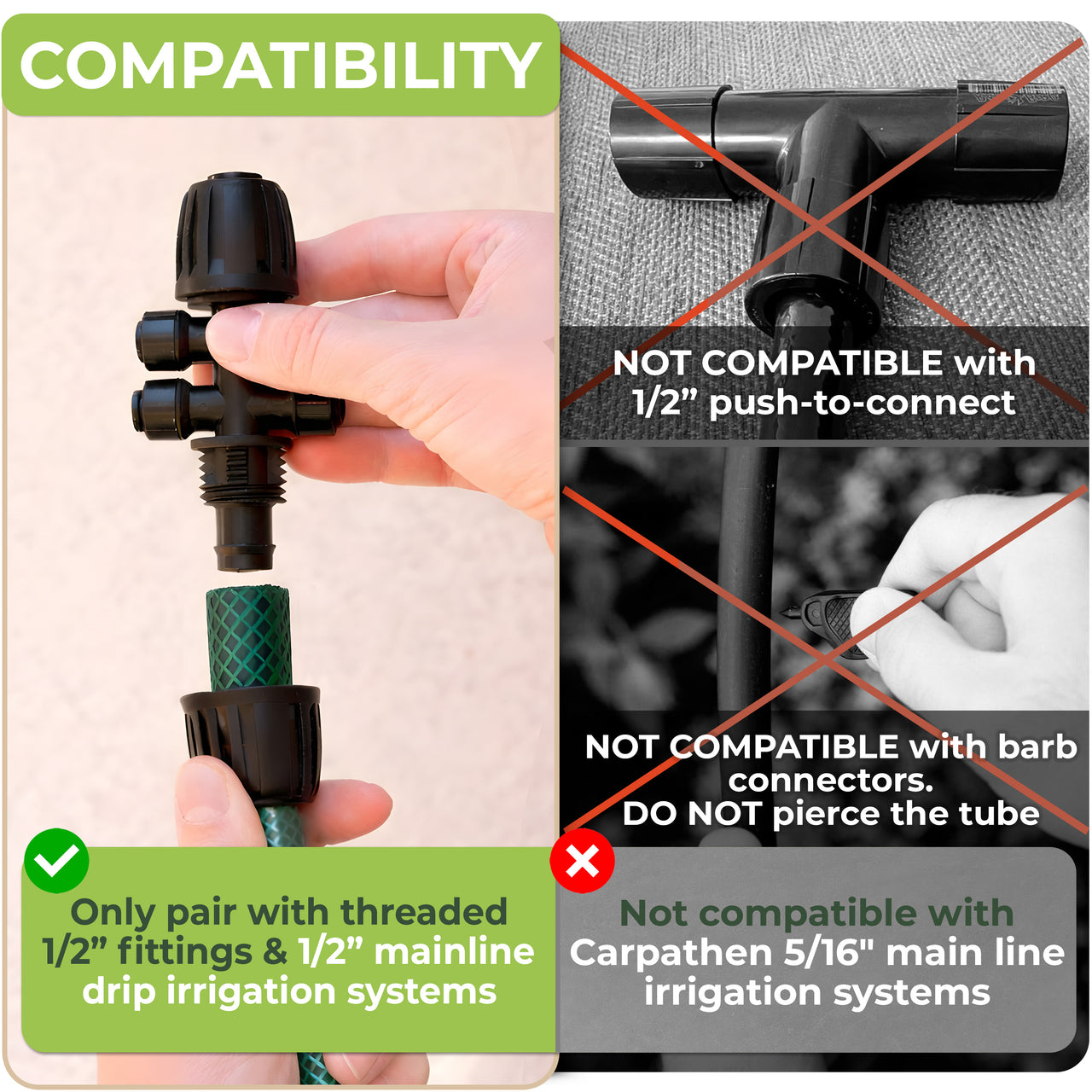 Only pair with threaded 1/2" fittings and 1/2" mainline drip irrigation system