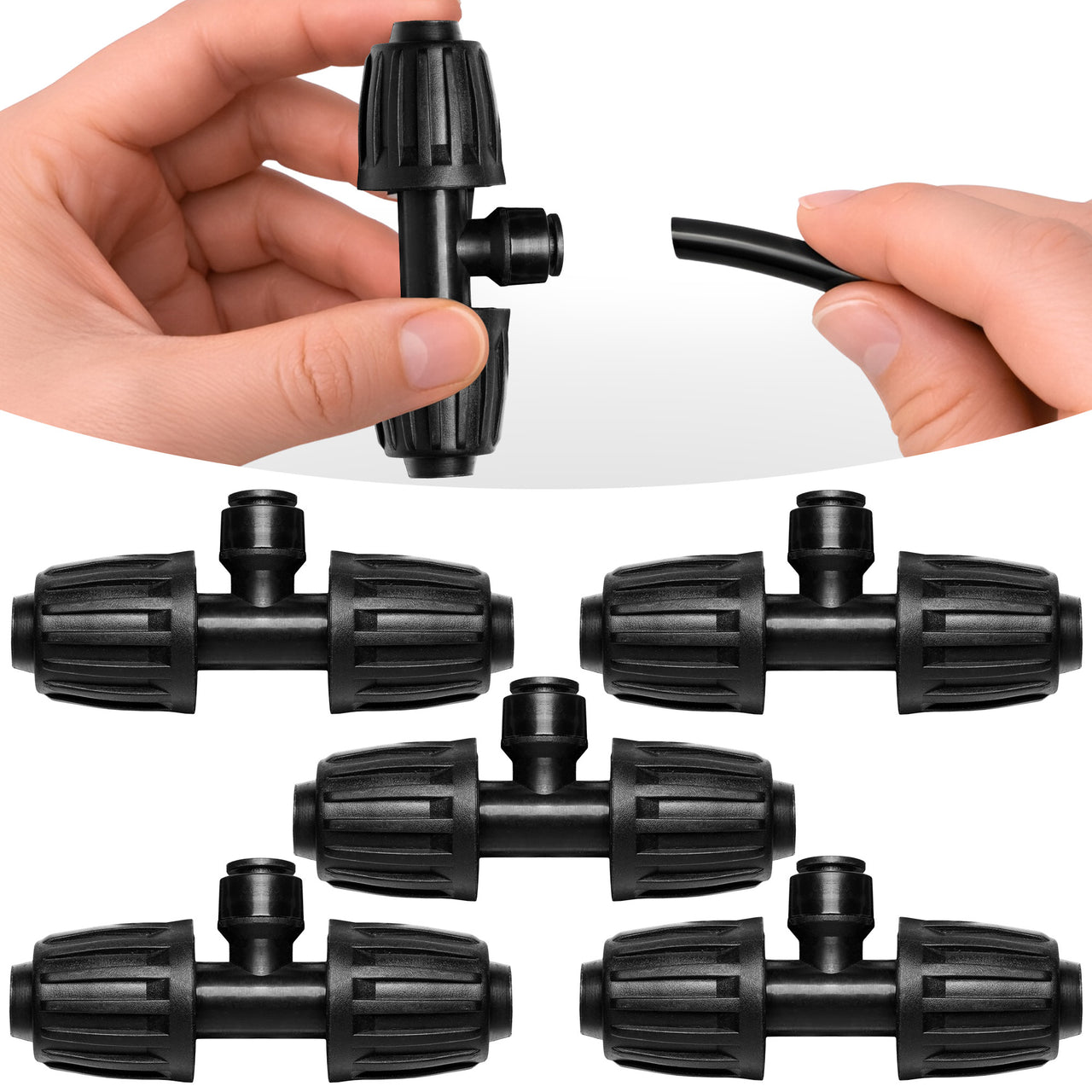 Carpathen Drip Irrigation Parts - 5PCS 1/2" to 1/4" Barbed Tee Quick Connector - Lock Reduced 1-Way T Connector - Drip Irrigation Fittings