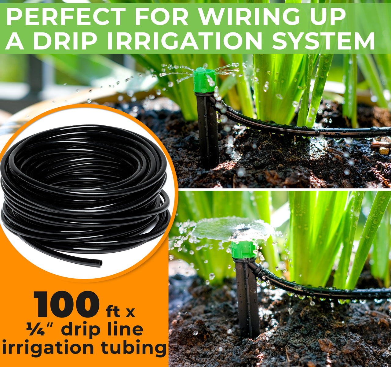 Orbit 400 Feet 1/4 Inch Drip Irrigation Tubing – Non-Porous PVC, 50ft Rolls, Made In USA