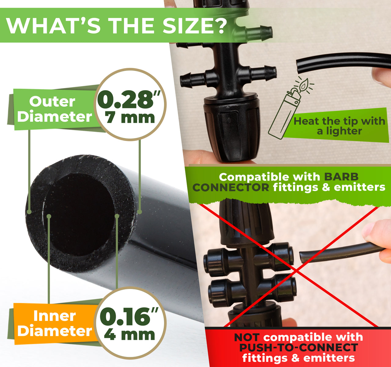 1/4 Drip Irrigation Tubing -compatible with barb connector fittings and emitters 