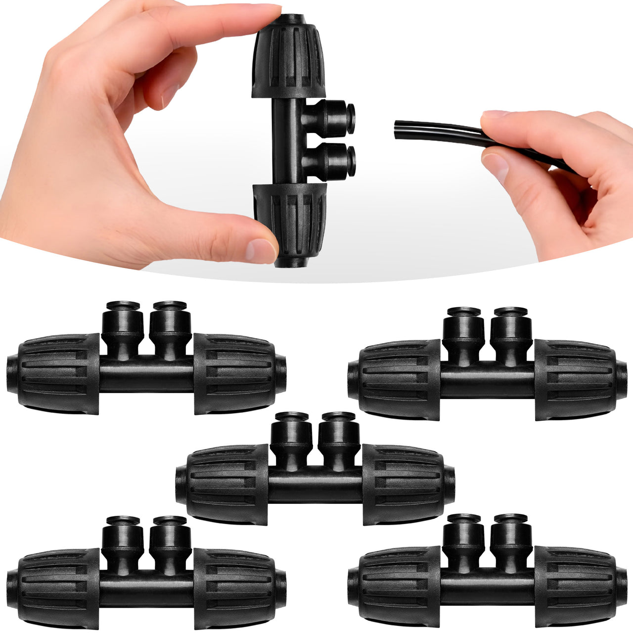 Carpathen Drip Irrigation Parts - 5PCS 1/2" to 1/4" Barbed Tee Quick Connector - Lock Reduced 2-Way T Connector - Drip Irrigation Fittings