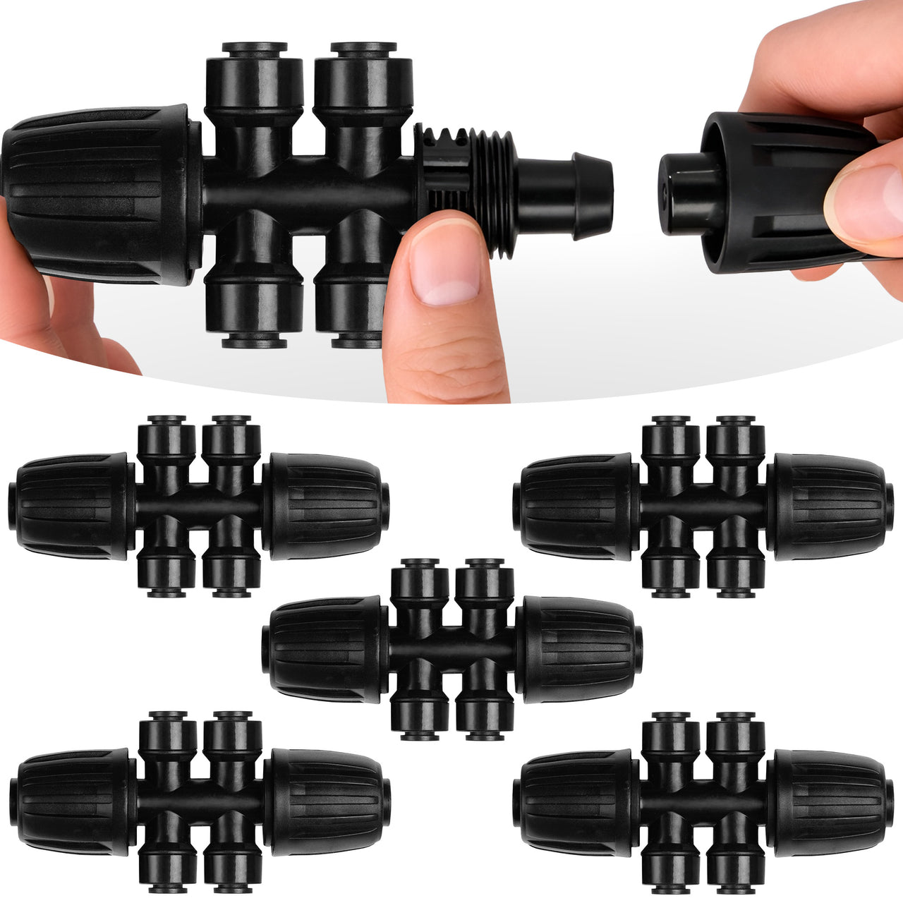 Carpathen Drip Irrigation Parts - 5PCS 1/2" to 1/4" Barbed Tee Quick Connector - Lock Reduced 4-Way T Connector - Drip Irrigation Fittings