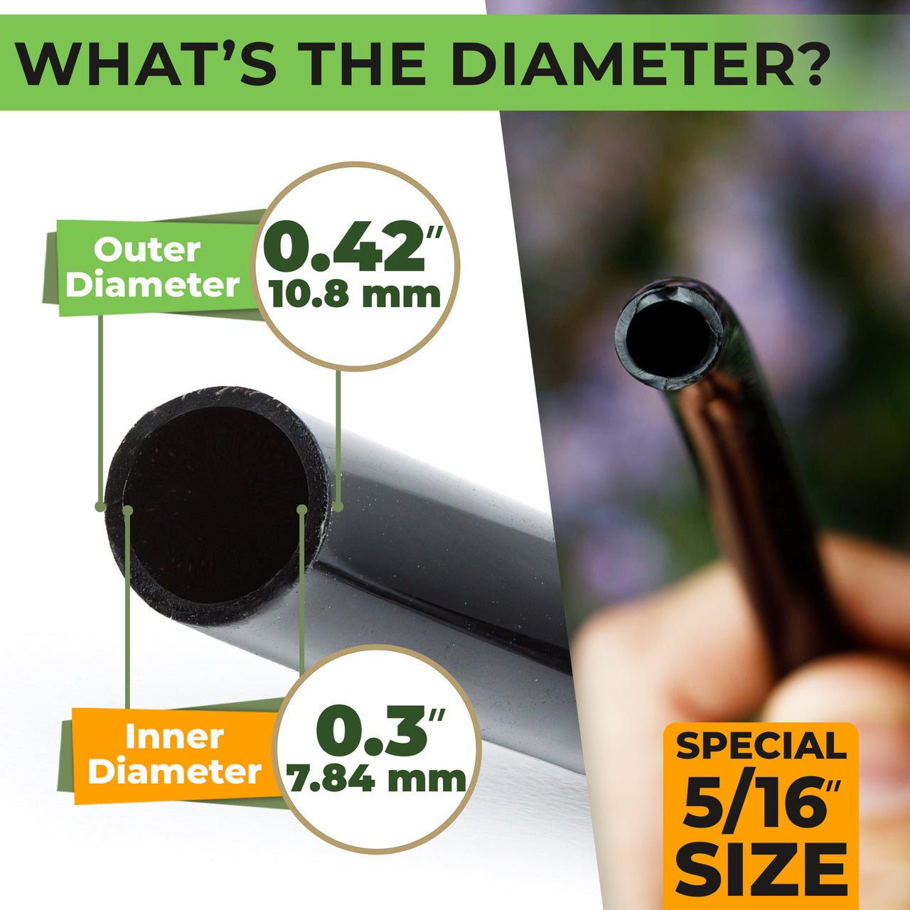 5/16 Drip Irrigation Tubing - 200 ft Black Tubing Drip Line - .42" OD x .30" ID from Carpathen