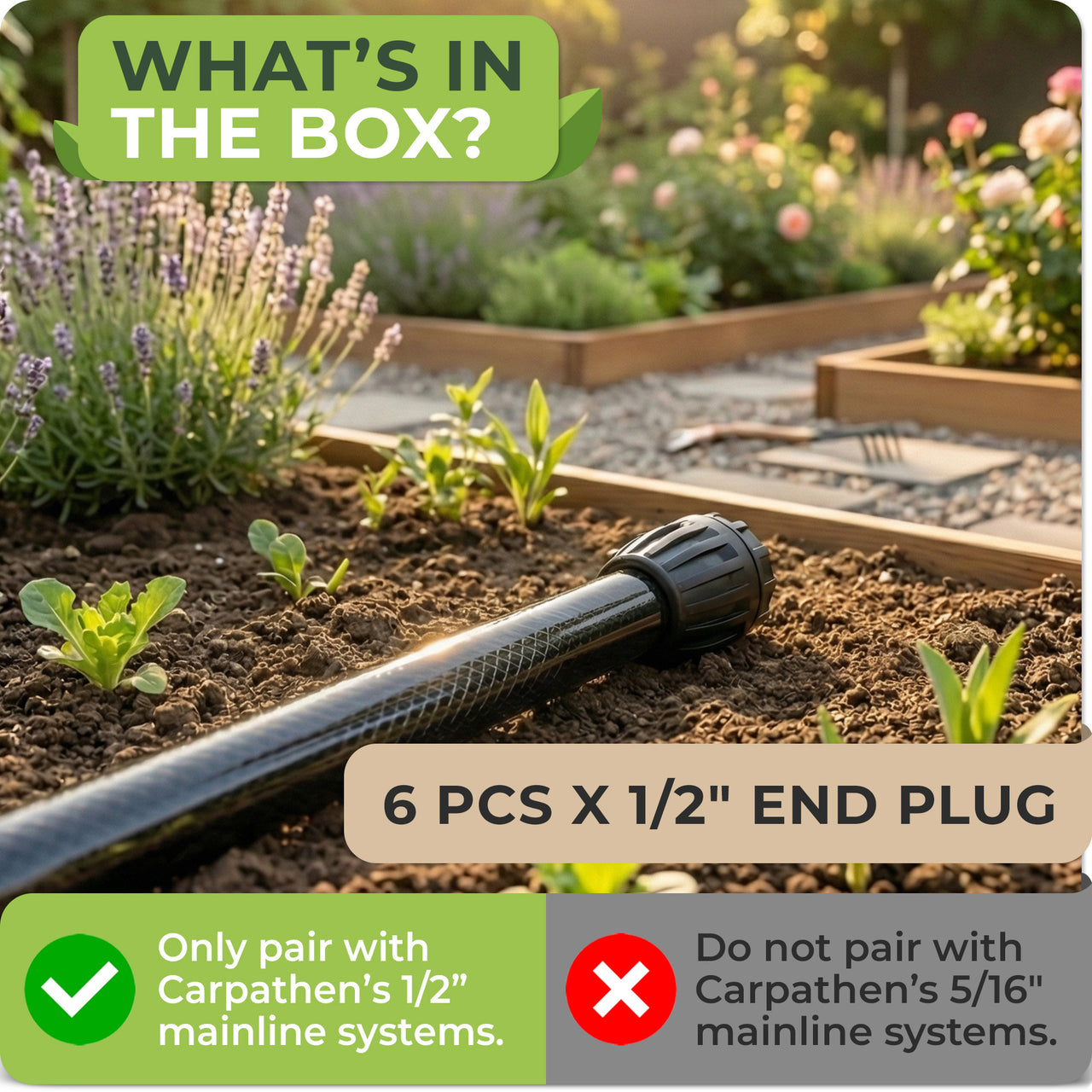 1/2" Drip Irrigation End Plugs: 6 pcs 1/2" End Plug Connectors designed to securely close 1/2" irrigation tubing.