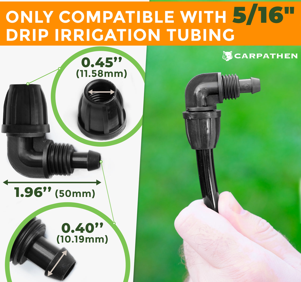 Drip Irrigation Elbow Fittings 5/16 - 5 Pcs Drip Irrigation Connectors for Drip Irrigation Tubing (.42" OD x .30" ID) | Carpathen, 2