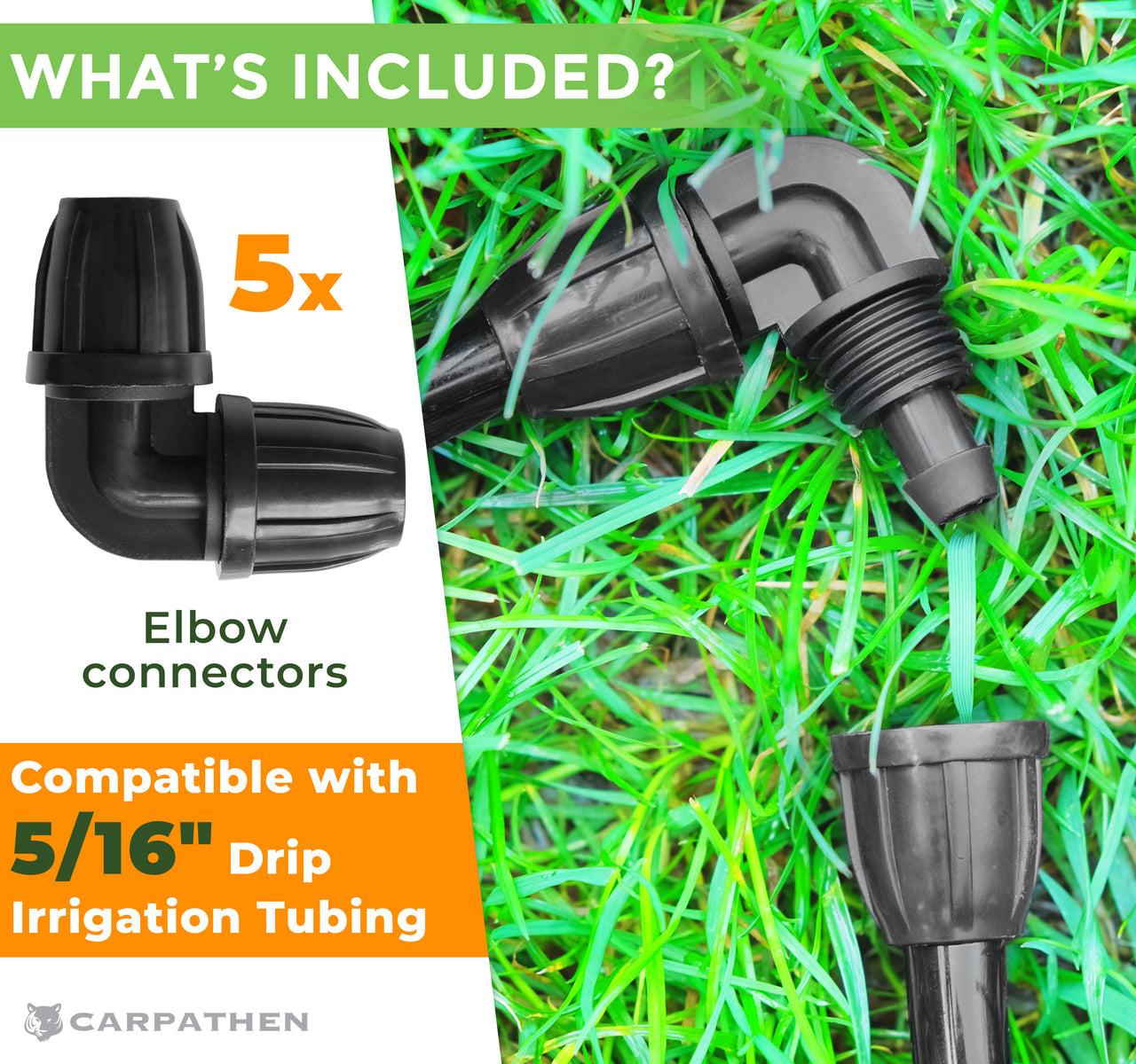 Drip Irrigation Elbow Fittings 5/16 - 5 Pcs Drip Irrigation Connectors for Drip Irrigation Tubing (.42" OD x .30" ID) | Carpathen, 3