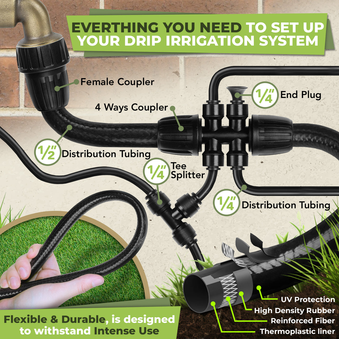 Drip Irrigation System Push-to-Connect with 30 Drip Irrigation Emitters | Carpathen, 6