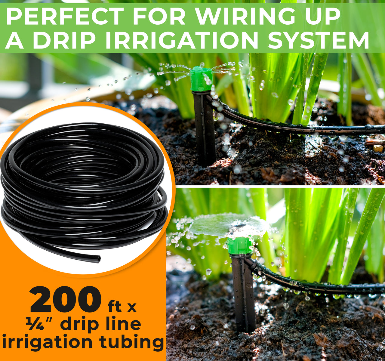 1/4 Drip Irrigation Tubing - 200 ft Black Drip Irrigation Hose | Carpathen, 2