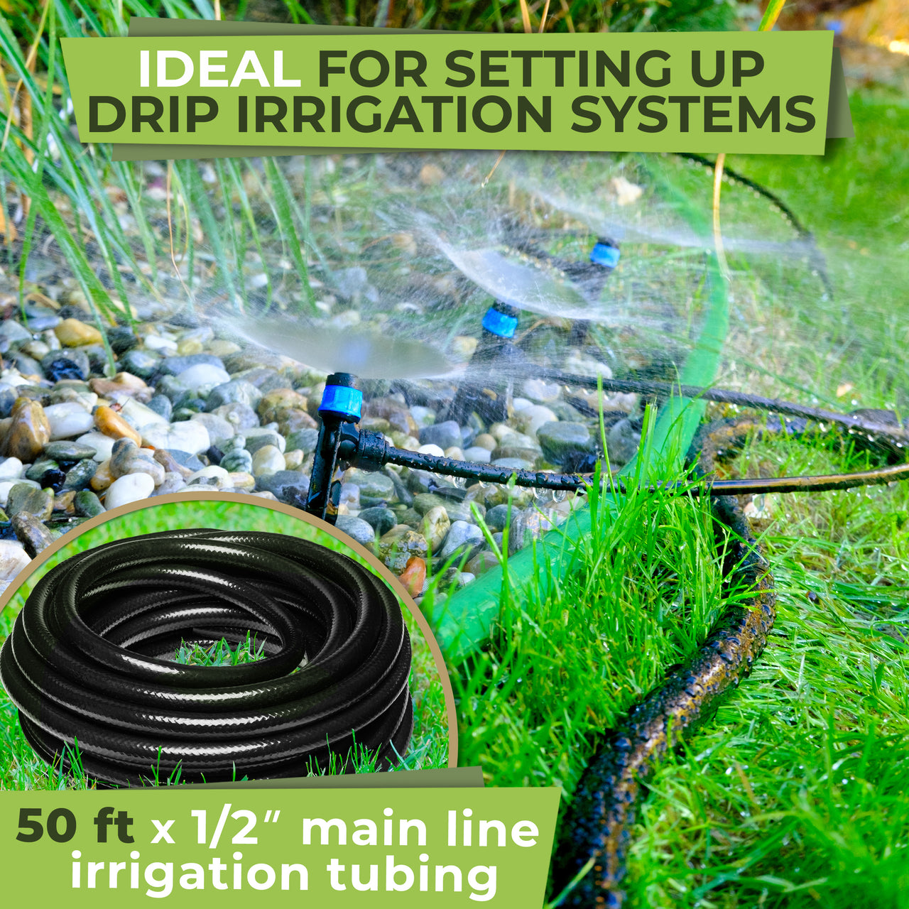 1/2 Irrigation Tubing Hose Mainline - 50 ft Drip Irrigation Tubing for Push-To-Connect Garden Irrigation System | Carpathen, 2