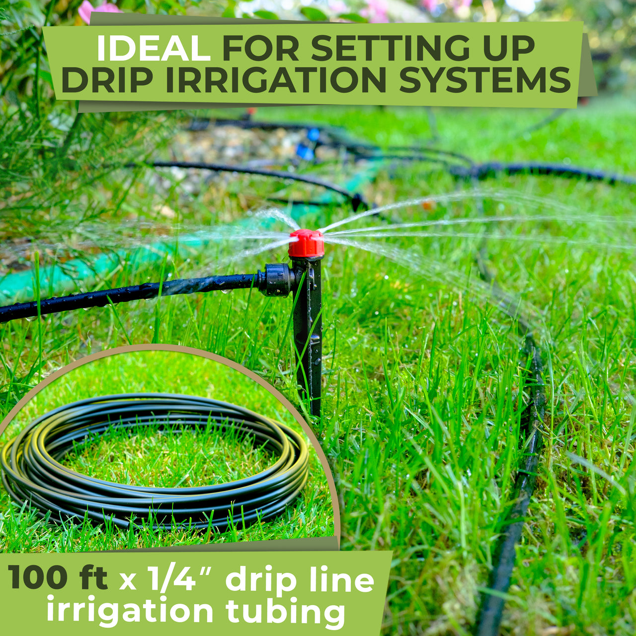 1/4 Drip Irrigation Tubing 100ft for Push-To-Connect System - Black Drip Irrigation Hose | Carpathen, 2