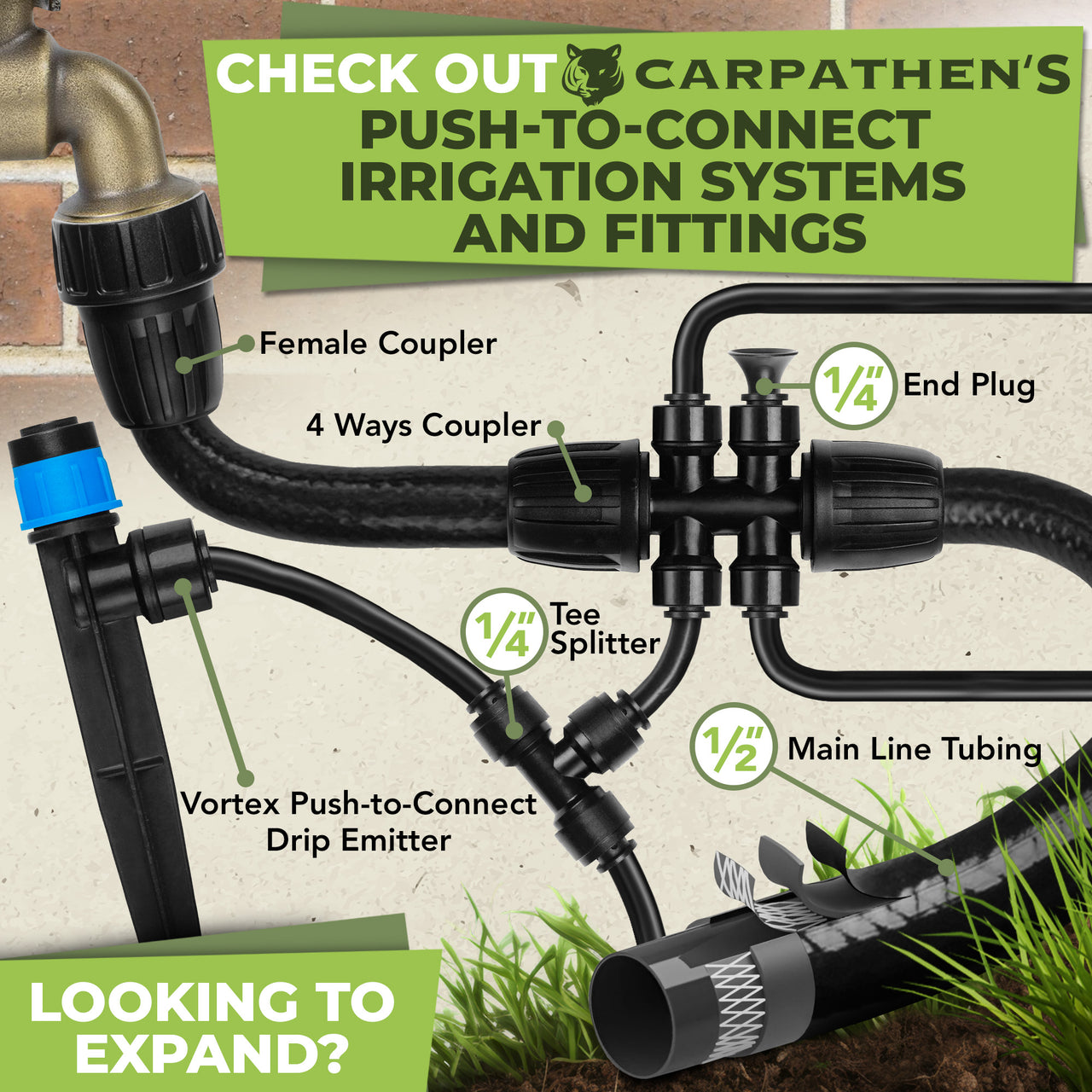 1/4 Drip Irrigation Tubing 100ft for Push-To-Connect System - Black Drip Irrigation Hose | Carpathen, 6