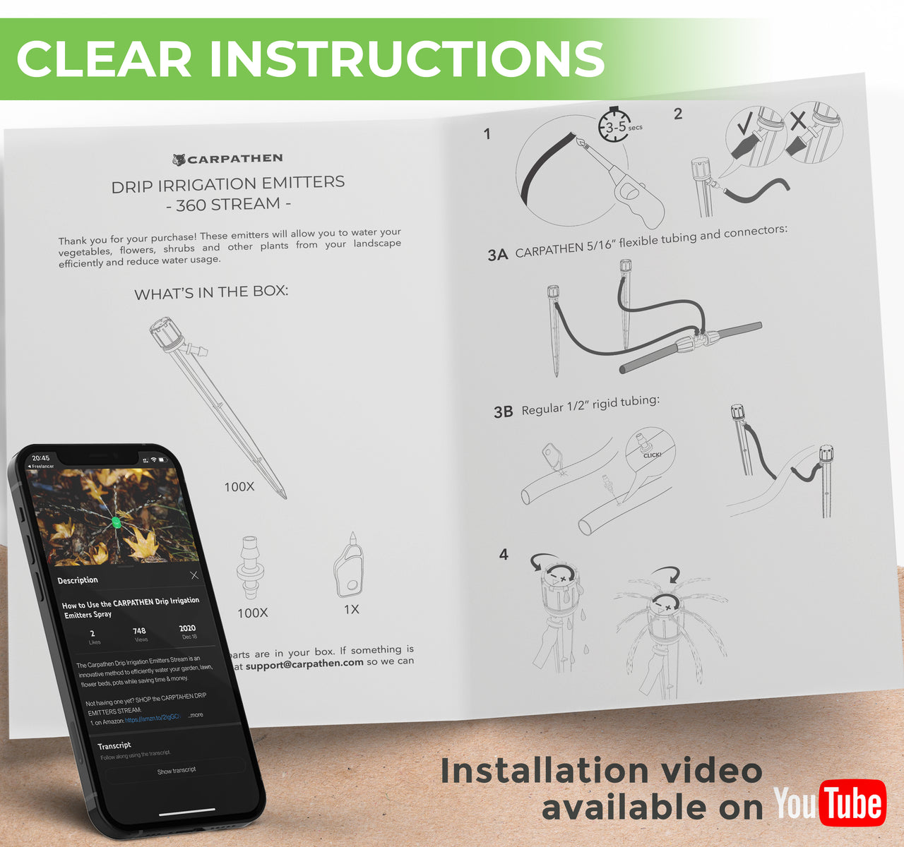 Clear instruction - How to install drip irrigation emitters 360 stream 