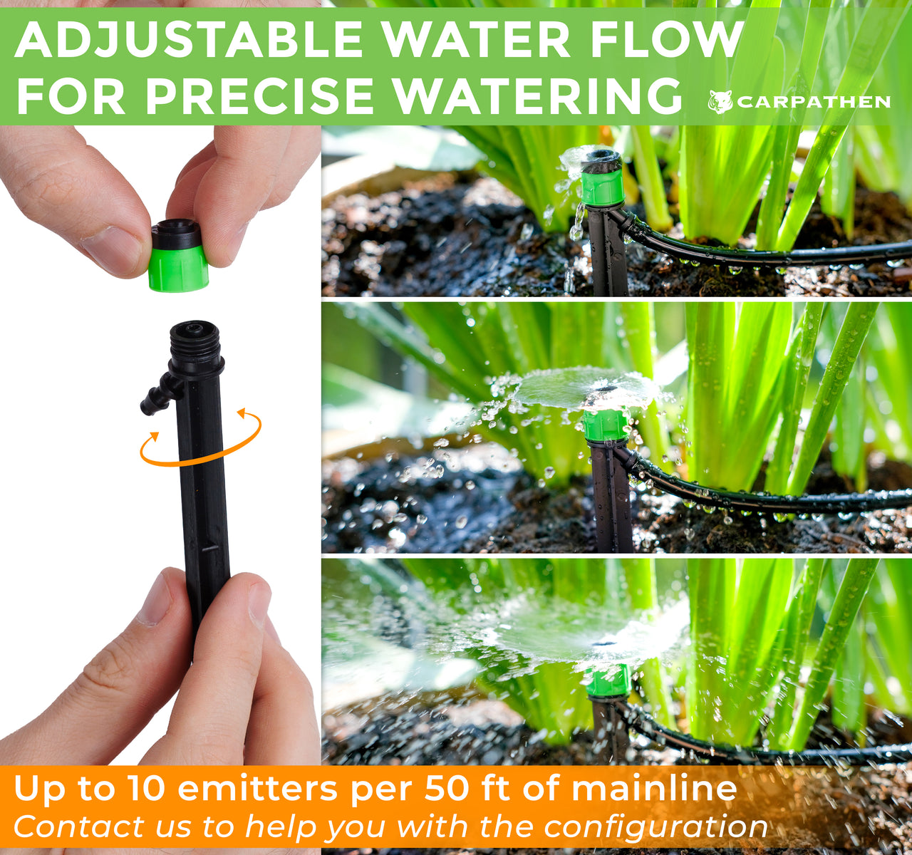 Adjustable water flow for precise watering . 
