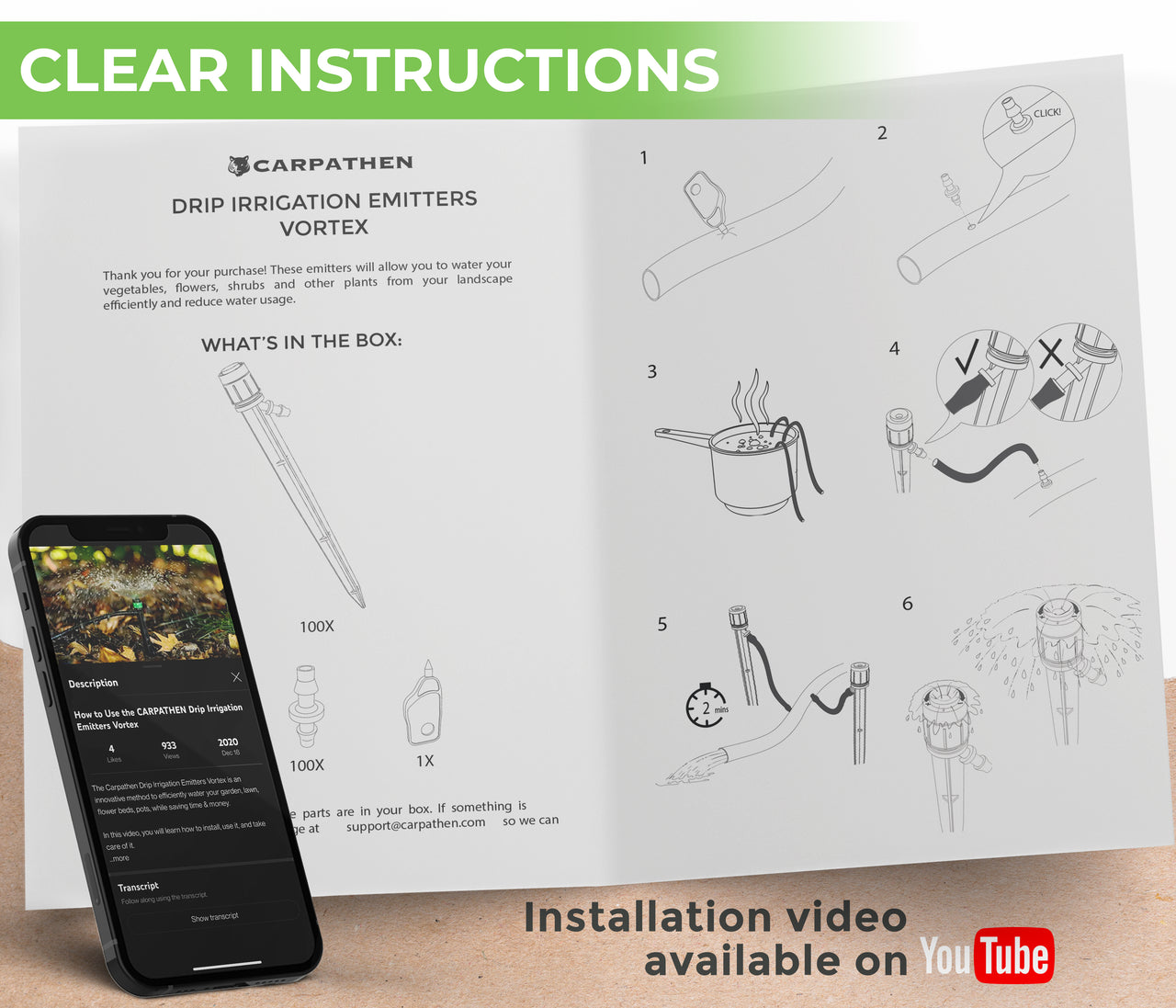 Clear instructions - How to install your drip irrigation emitters vortex from Carpathen