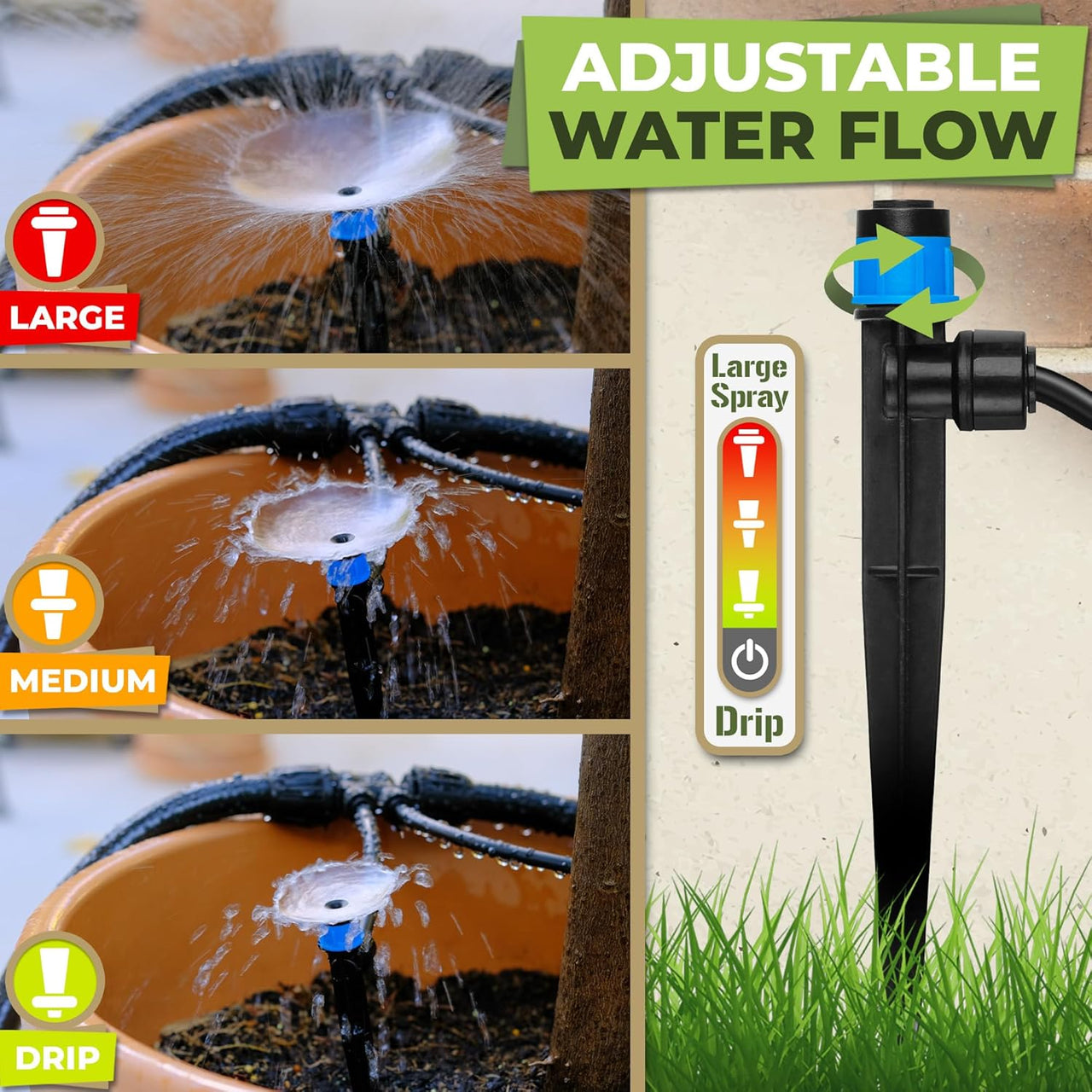 Drip Irrigation Emitters Vortex - 30 pcs 1/4" Push-to-Connect Irrigation Drippers - These irrigation drippers are essential drip irrigation supplies, ensuring optimal plant hydration and efficient water distribution for home gardens, vegetable patches, raised garden beds, flower beds, and potted plants.