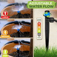 Thumbnail for Adjustable water flow system for plants with different spray settings shown on a grassy background.