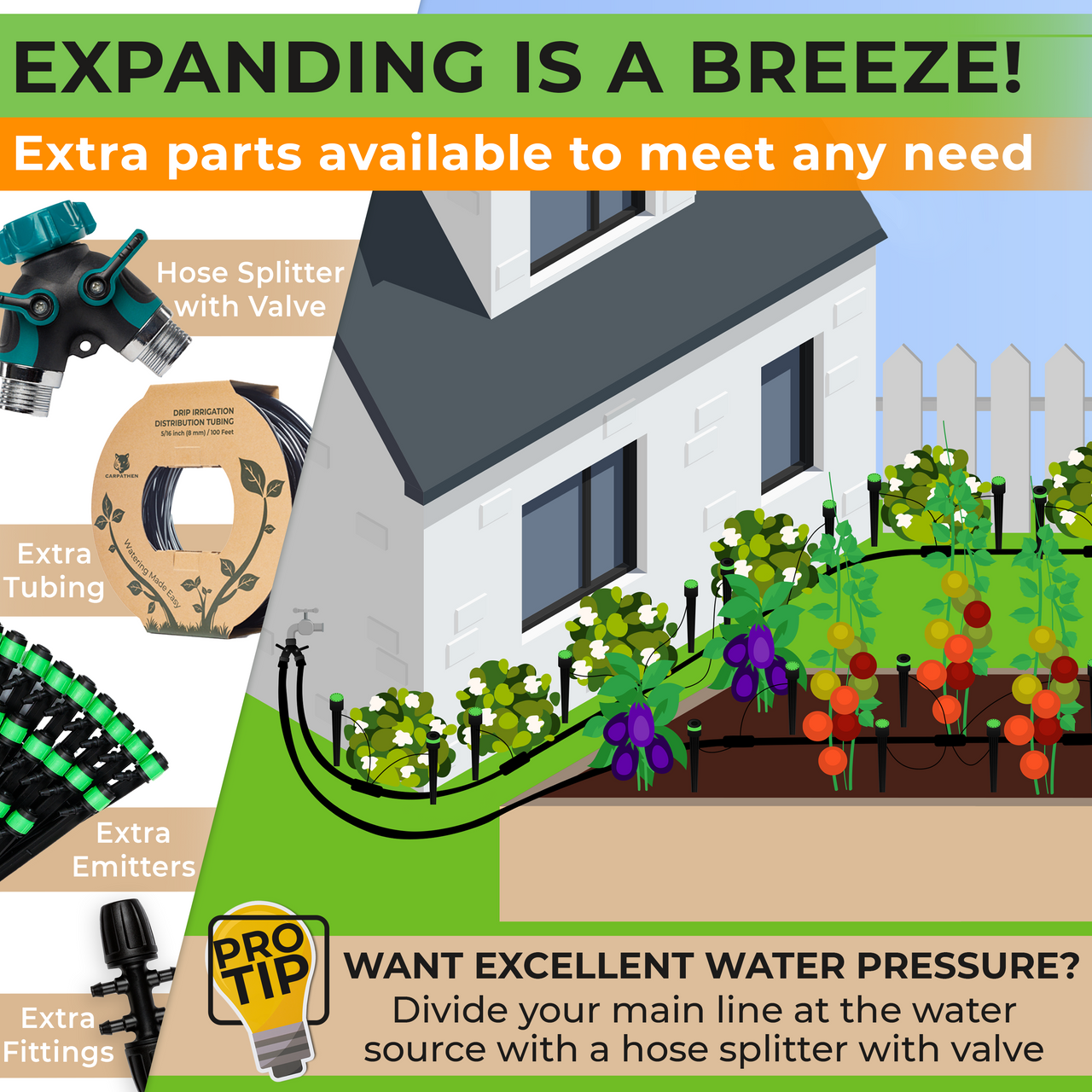 Divide your main line at the water source with a hose splitter with valve 