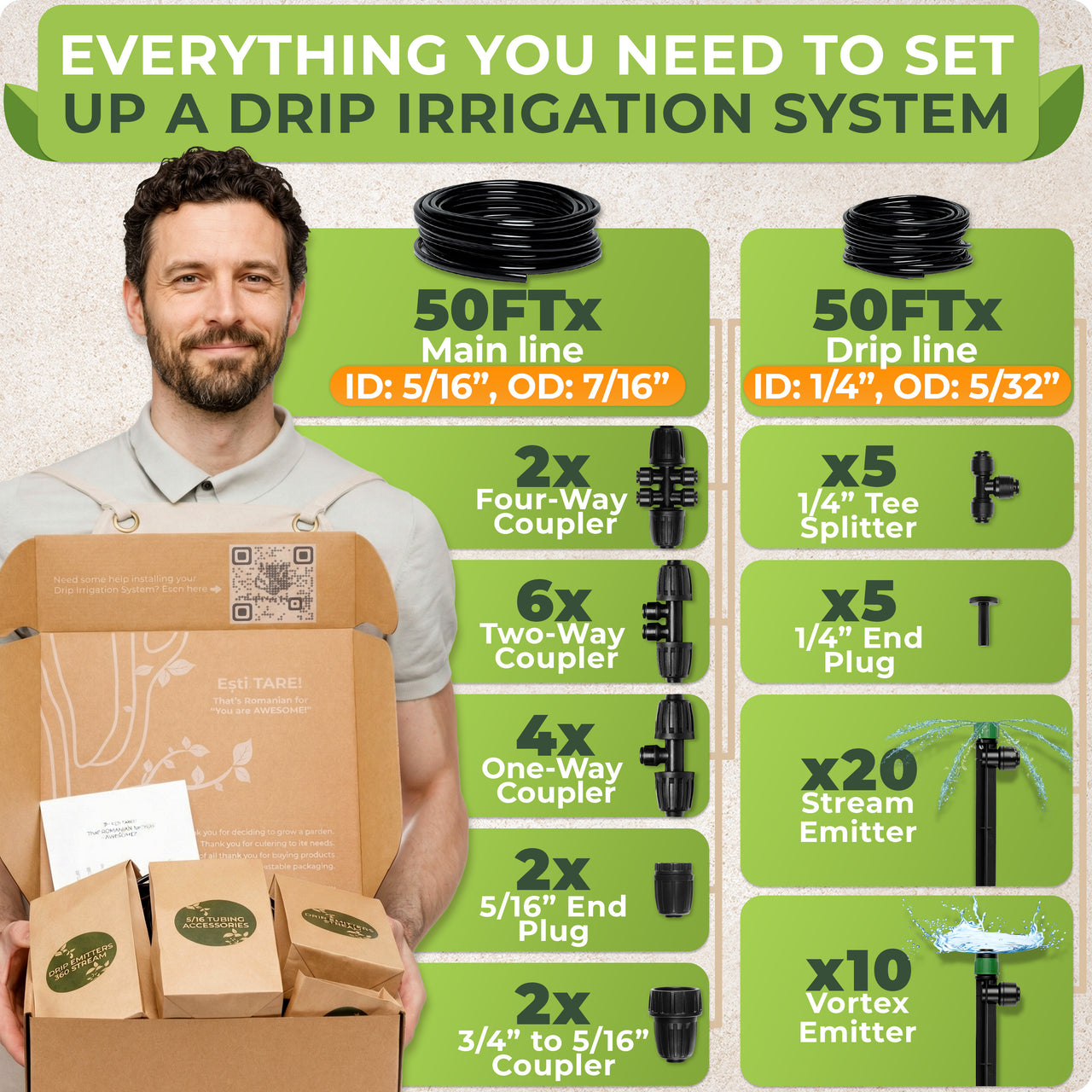 Drip Irrigation System Kit - Complete Quick Connect Garden Watering Sy