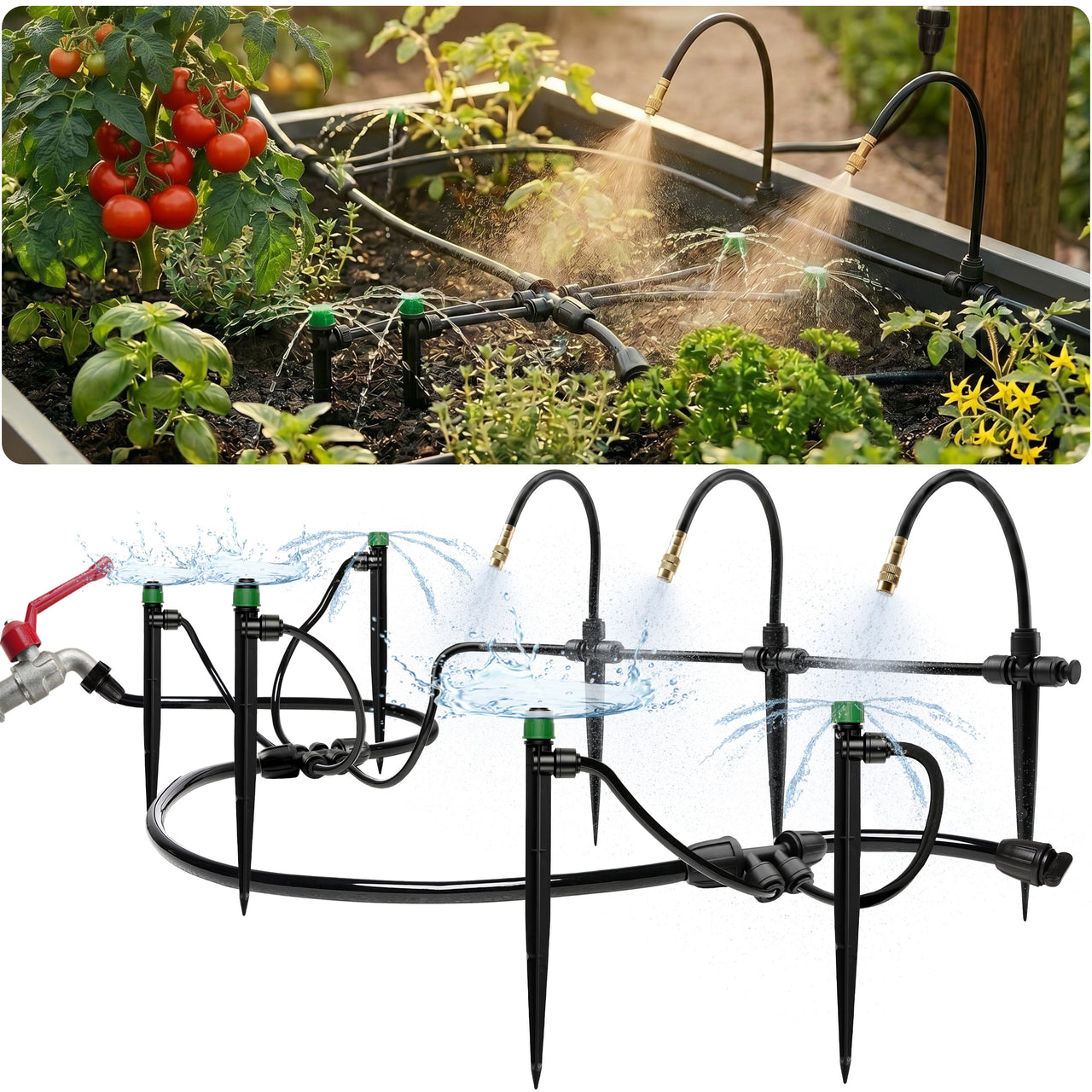 3-STEP QUICK CONNECT SETUP — CUT, SPLIT, CONNECT. AUTOMATIC GARDEN WATERING SYSTEM IN 30 MIN 