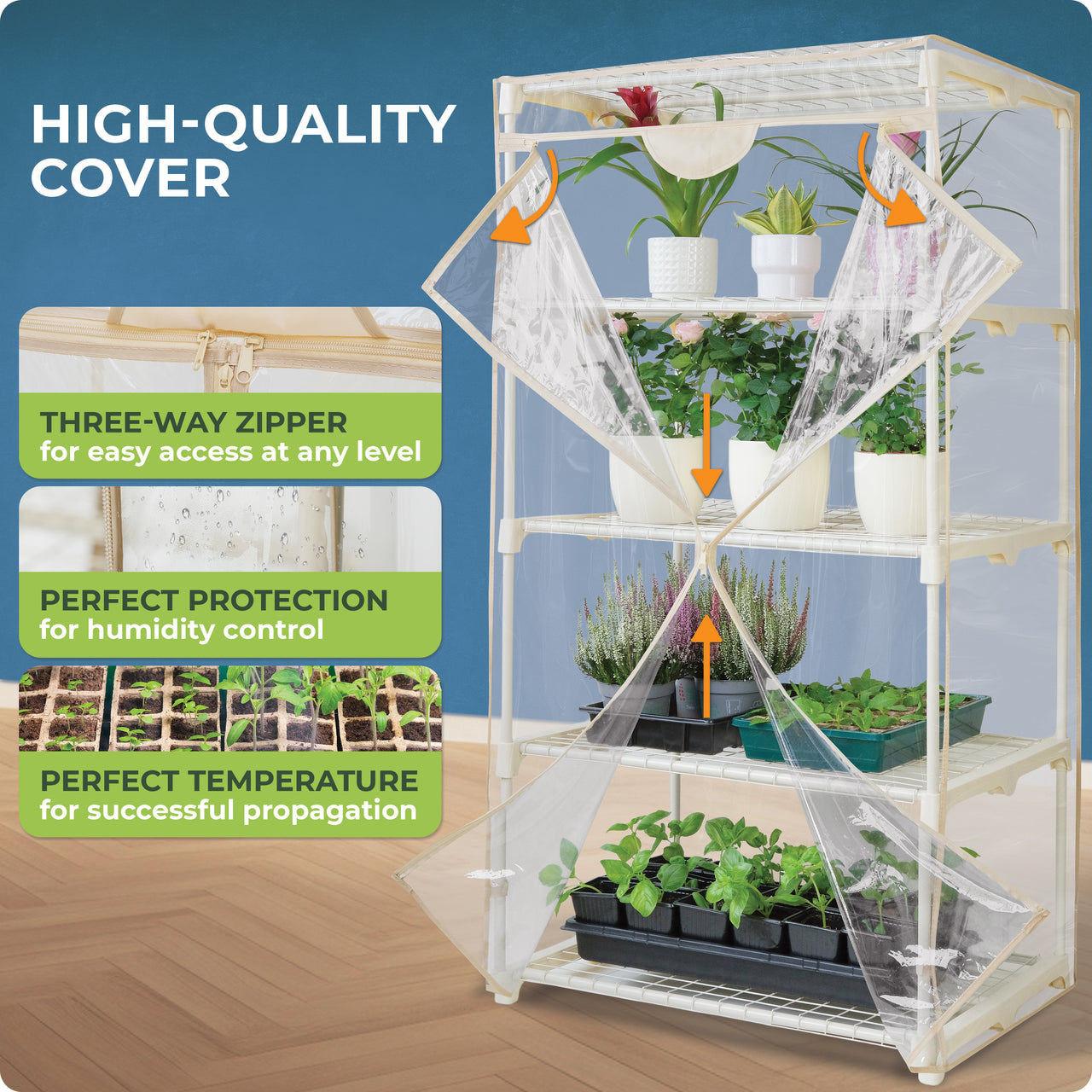 The Carpathen greenhouse indoor features a transparent PVC cover that allows you to monitor plant growth easily. The roll-up door provides hassle-free access for watering, fertilizing, and ventilation—ideal for maintaining your indoor grow house environment