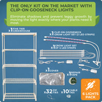 Thumbnail for The mini indoor greenhouse with grow light comes with a durable PVC cover, 4 powerful plant grow lights indoor strip, 2 Gooseneck Plant Lamp Clip-on and easy-to-follow instructions, making it the perfect greenhouse indoor with light for year-round growth. 