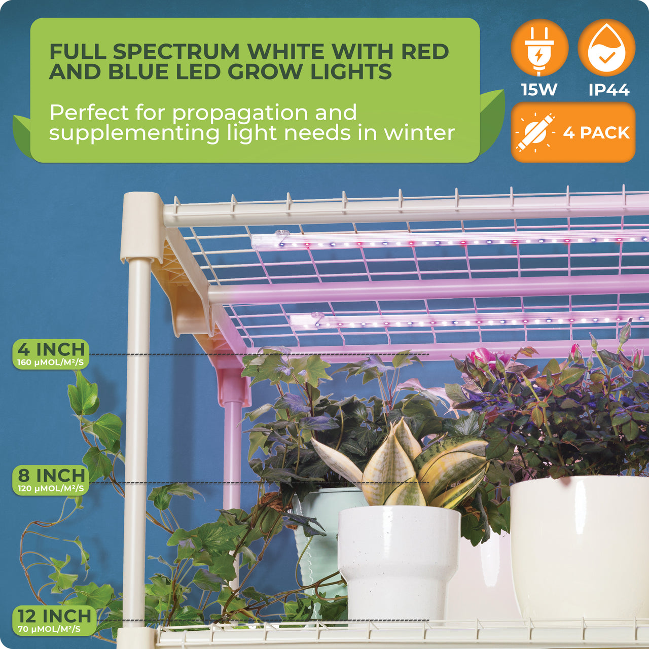 Full-Spectrum LED Lights for Optimal Plant Growth - Elevate your portable greenhouse setup with premium plant stand indoor with grow lights. Featuring Blue (460nm), Red (660nm), and Full Spectrum White (3000K) LEDs