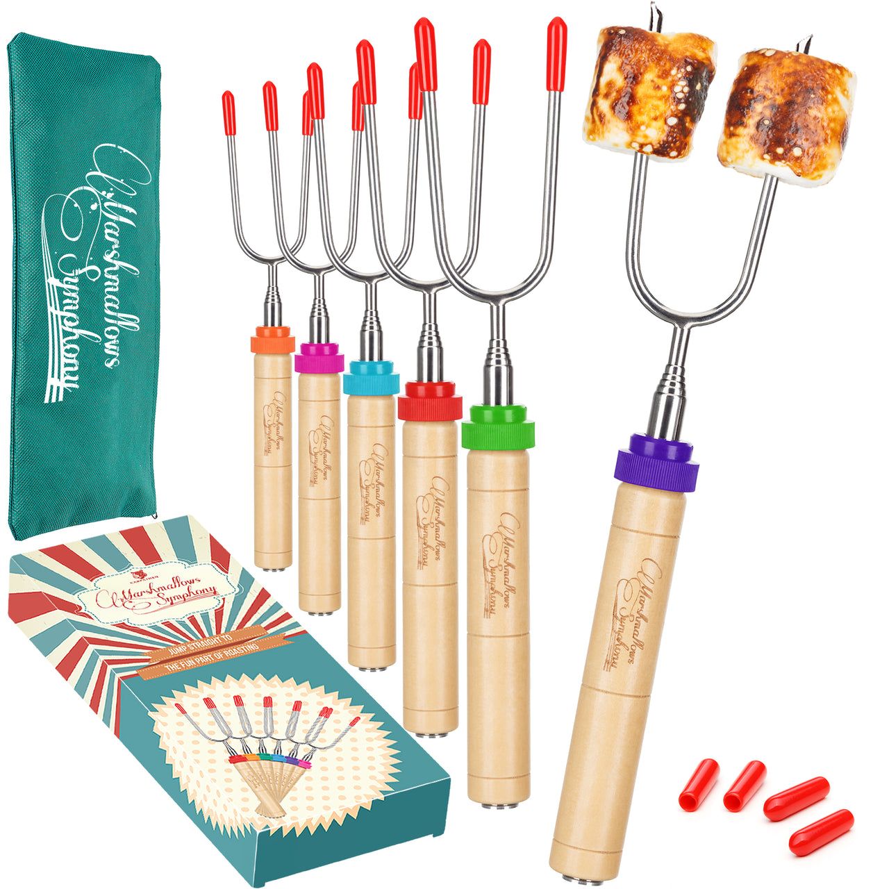 Marshmallow Roasting Sticks - Set of 6 Rotating Smores Sticks from Carpathen