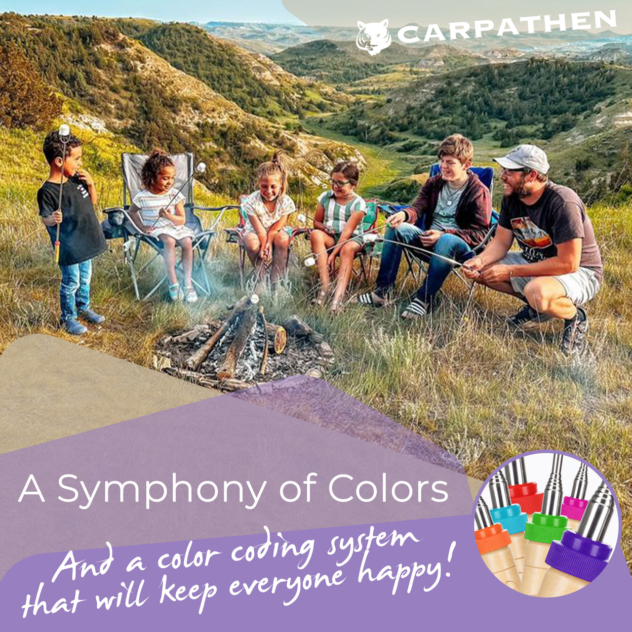 Marshmallow Roasting Sticks a symphony of colors and a color coding system that will keep everyone happy. 
