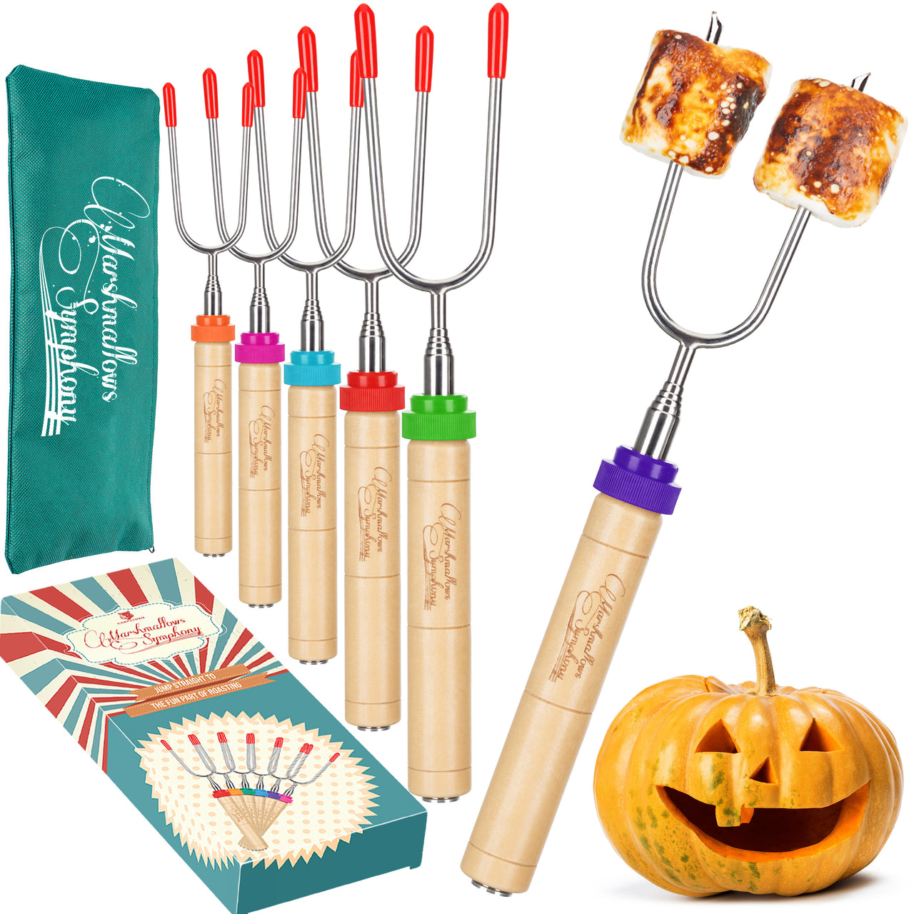 Marshmallow Roasting Sticks - Set of 6 Rotating Smores Sticks - Ideal for glamping parties, family camping trips, and outdoor cooking nights