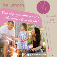 Thumbnail for Designed with safety in mind, these extra-long marshmallow roasting sticks extend up to 34 inches—keeping little hands far from flames. Perfect for fire pits, BBQs, or cozy backyard bonfires.