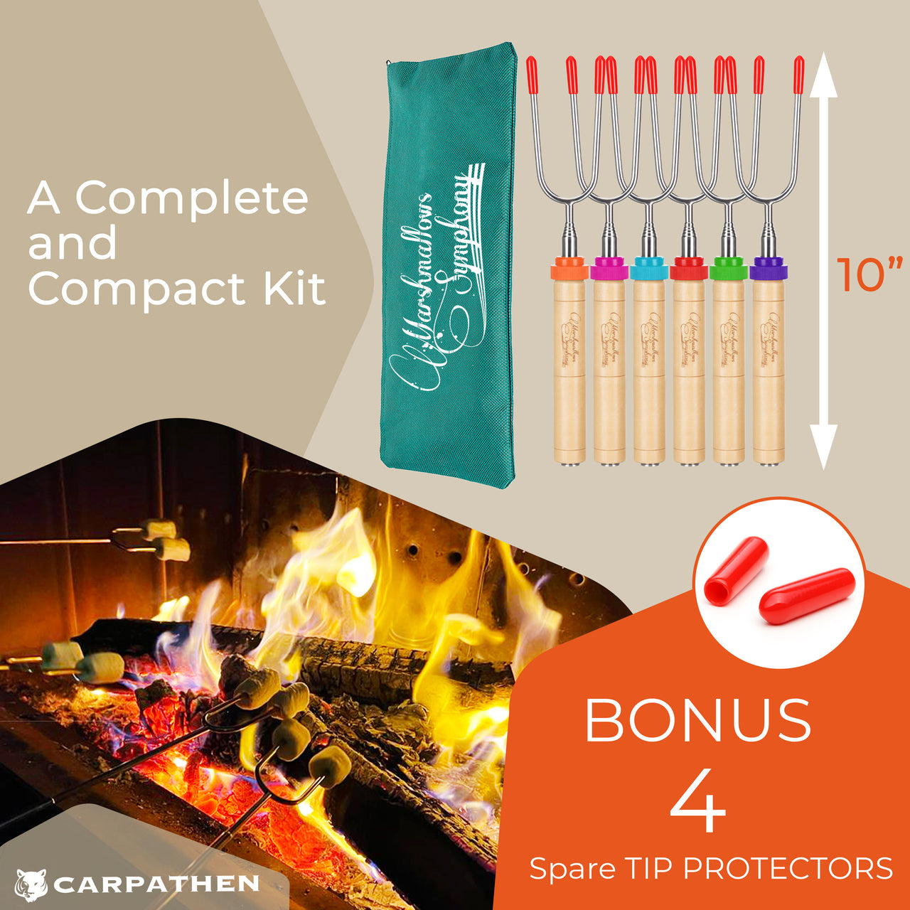 Kid-safe and easy to store (collapses to 10"), it includes a canvas pouch, tip protectors, and a bonus roasting guide. A must-have for family glamping, backyard parties, or gifting to outdoor lovers!