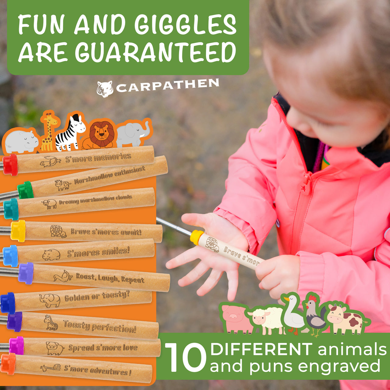 Fun and giggles are guaranteed. 10 different animals and puns engraved 
