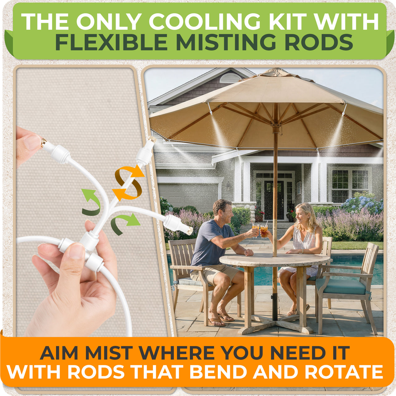 Directional Cooling: Flexible rod emitters let this water mister aim mist left, right, up or down, so you can target chairs, pergolas, pet areas or plants instead of spraying everywhere near guests.