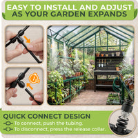 Thumbnail for Use this misting system as a patio cooling setup that creates fine cooling airflow without the heavy spray common in basic kits, helping reduce wet furniture while keeping decks usable on hot days.