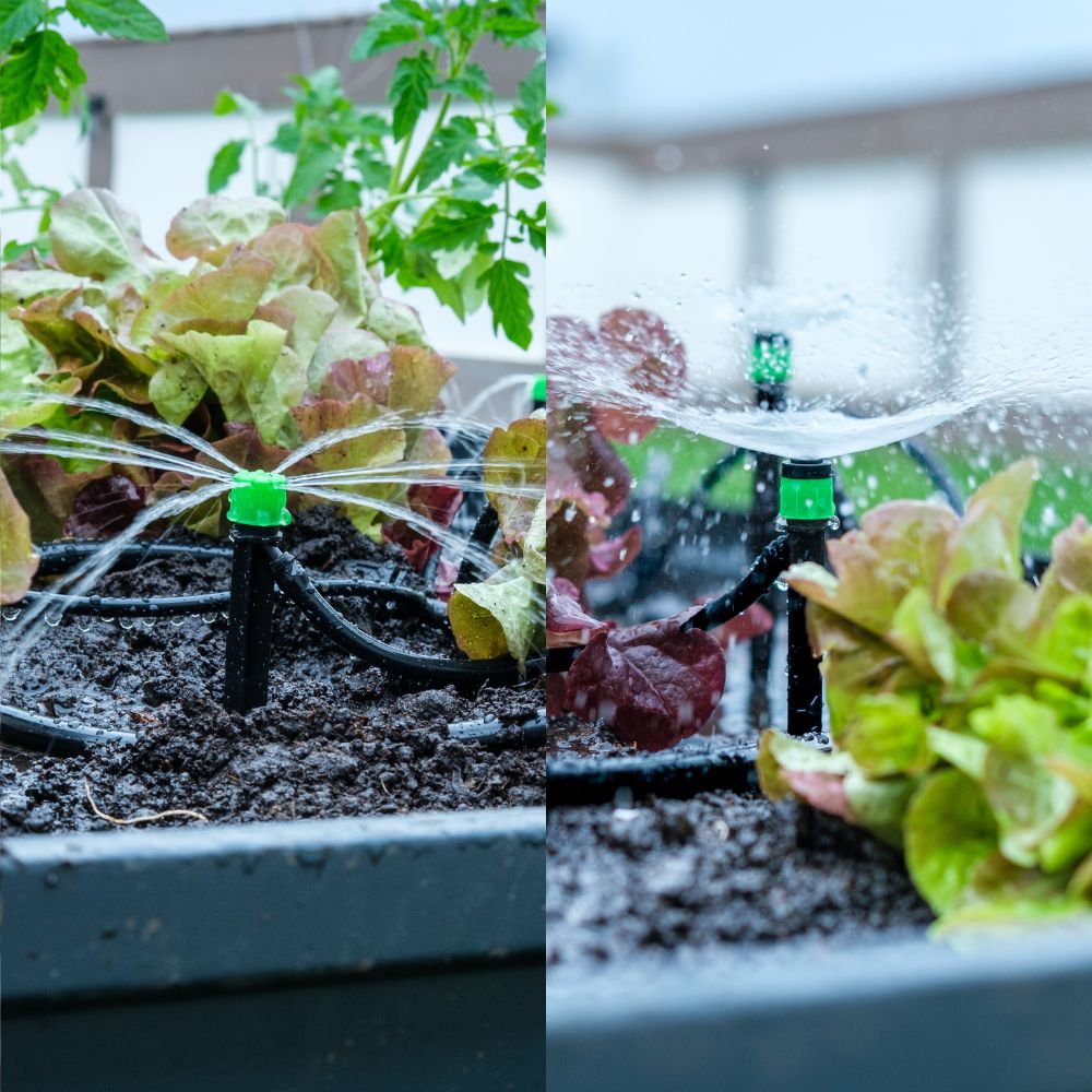 Drip Irrigation System Push-to-Connect with 34 Drip Emitters - Designed for easy DIY setup, it delivers precise water directly to plant roots—ideal for up to 4 raised beds, potted plants, or vegetable rows