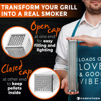 Thumbnail for Carpathen smoker tube for pellet grill makes the smoking process easy and accessible to anyone. Due to its SMALL SIZE and UNIQUE DESIGN, the pellet tube smoker will burn wood pellets offering real wood flavor without needing an expensive cold smoke tube.