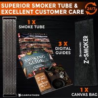 Thumbnail for SMOKER TUBE KIT: 1 Smoke tube, 1 Smoking Guide with Amazing Delicious Recipes and Smoking Tips digital format, 1 Meat Temperature Chart digital format, 1 Marinade, Rubs and BBQ Sauces Guide digital format, 1 smoke tube for pellet smoker User Guide Hard Copy + 1 Canvas Bag for Easy Storage