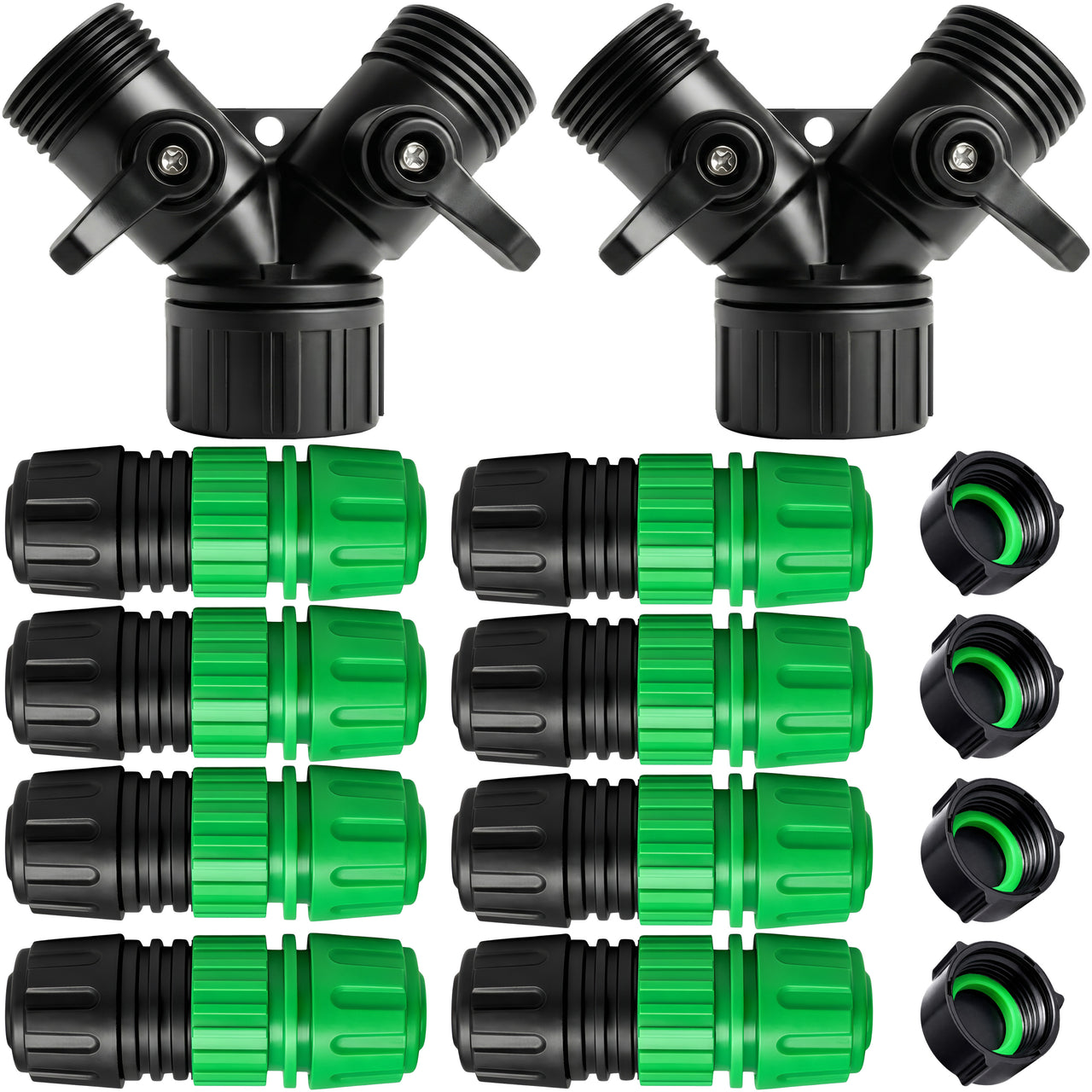 Soaker Hose Fittings Expansion Kit – Extend & Repair Irrigation System, Leak-Resistant Lock Nut Connectors, Hose Splitter with Valve, Couplers & End Plug for 1/2 Inch Tubing